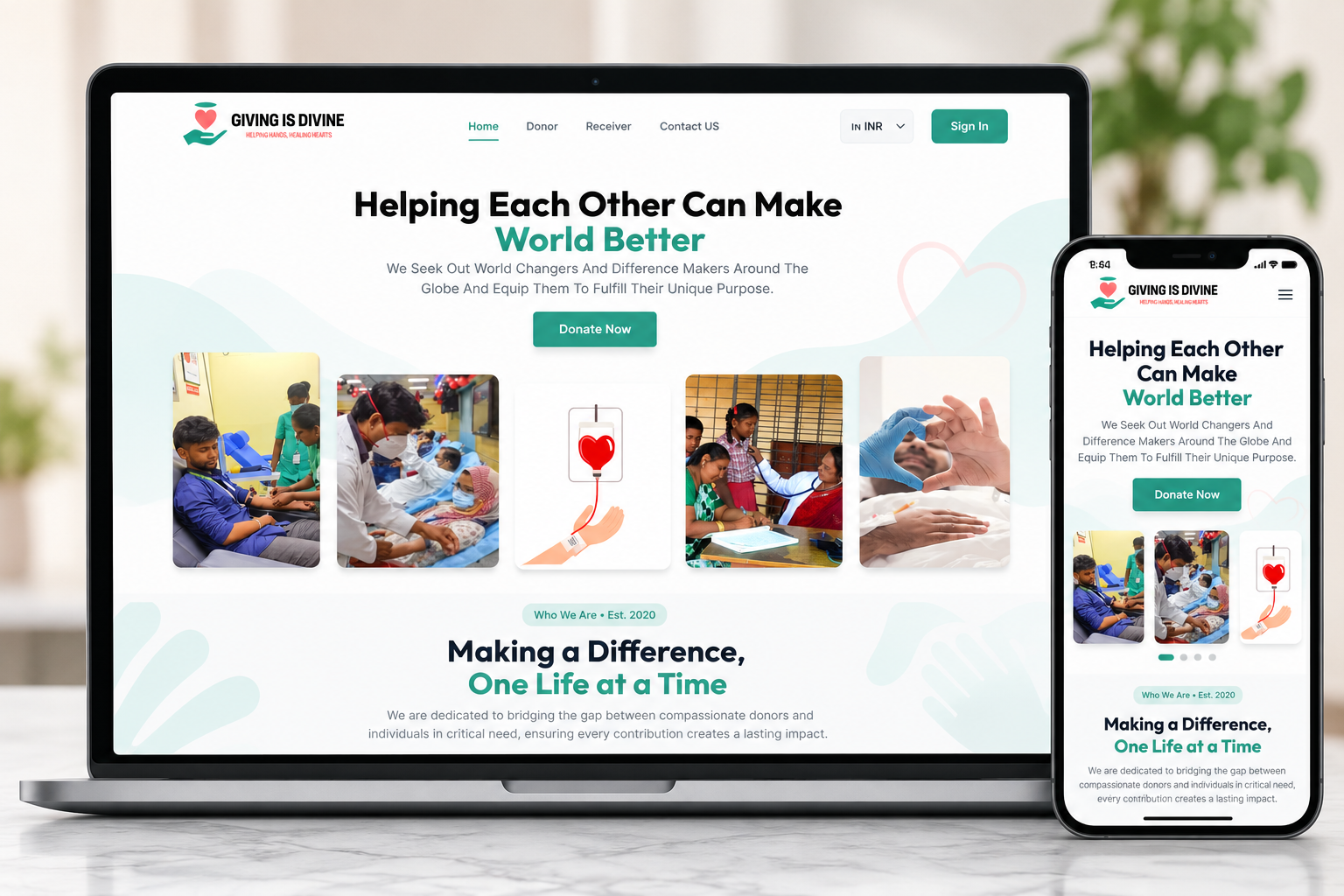 Giving Is Divine Non-Profit Crowdfunding Web Application - Responsive Website Mockup